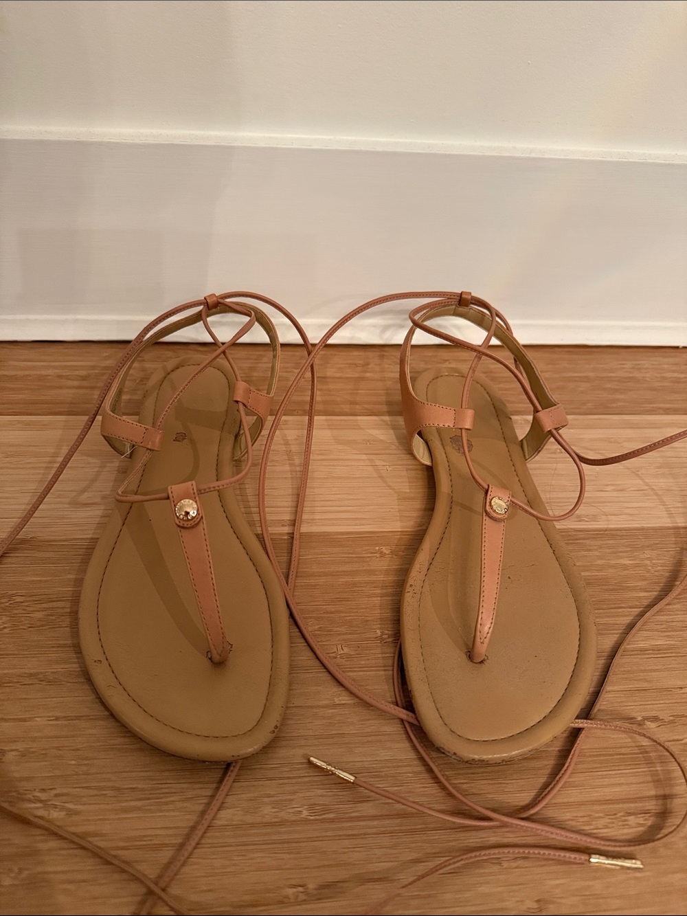 Michael Kors Tan Lace-Up T-Strap Sandals